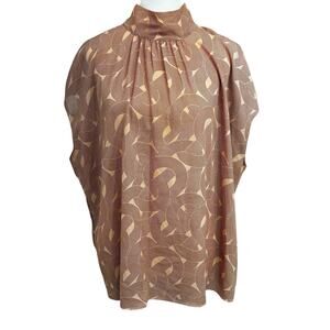 Worthington Blouse Womens XXL Swirl Geometric Print Dusty Pink Mock Neck Top